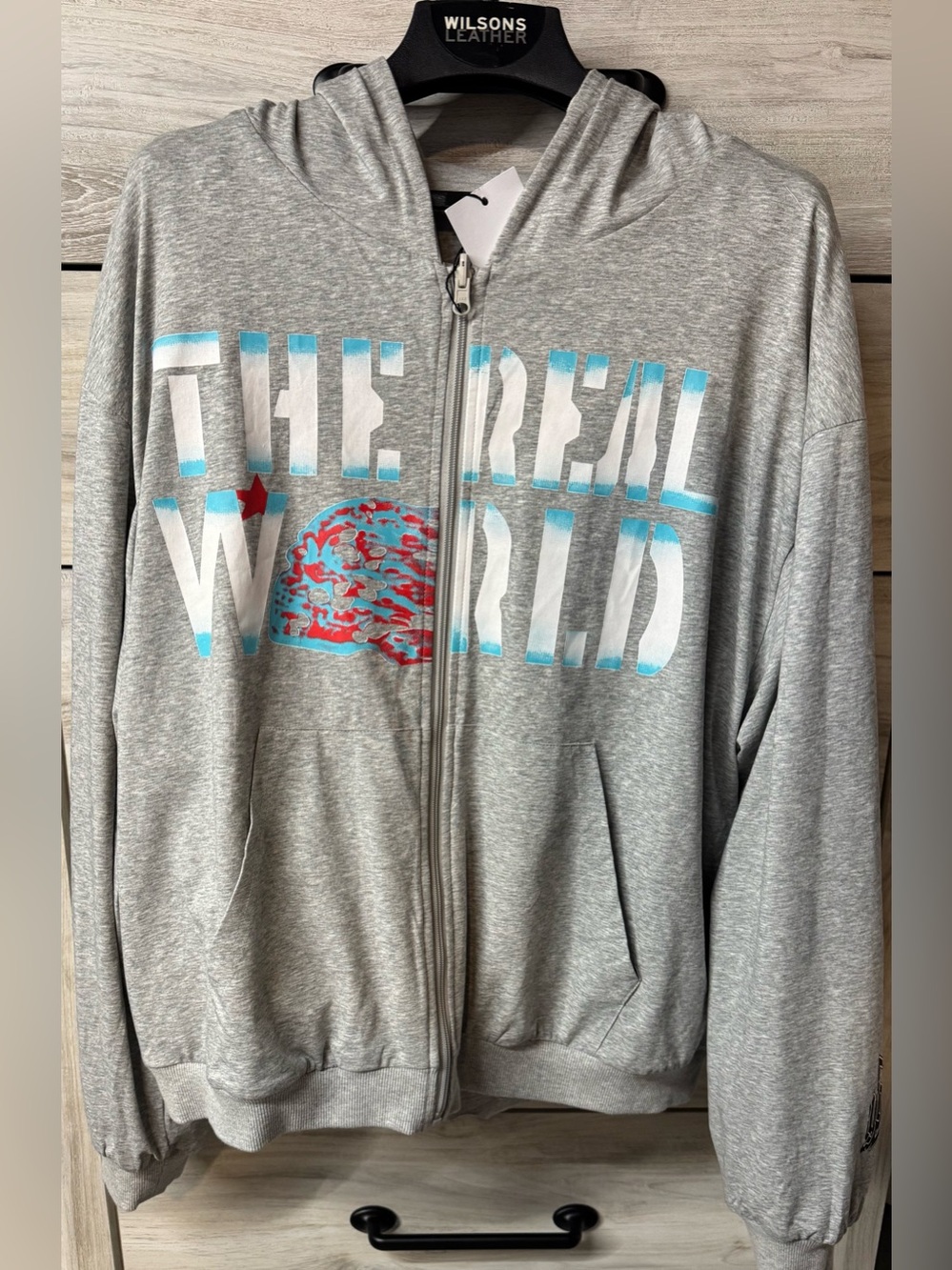 AKIRA Light Gray 2 in 1 Reversible Distressed Cutout Zip Hoodie - Picture 3 of 5